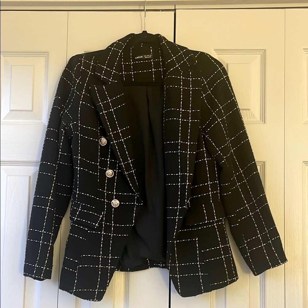 Women's Black Plaid Blazer